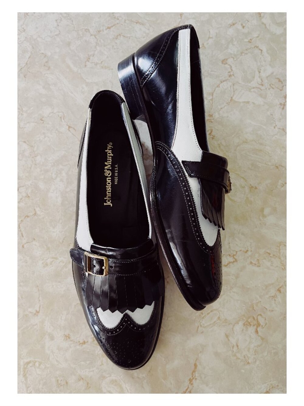 VTG Johnston & Murphy Sz 9M Men's Spectator Black and White Kiltie Loafers